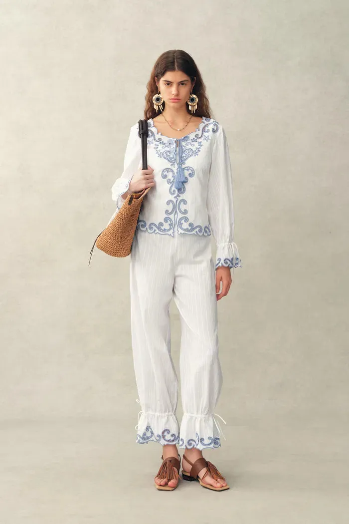 Maggie Embroidery Drawstring Balloon Leg Pants in Cotton Jacquard sold by Fabrique product image thumbnail 4