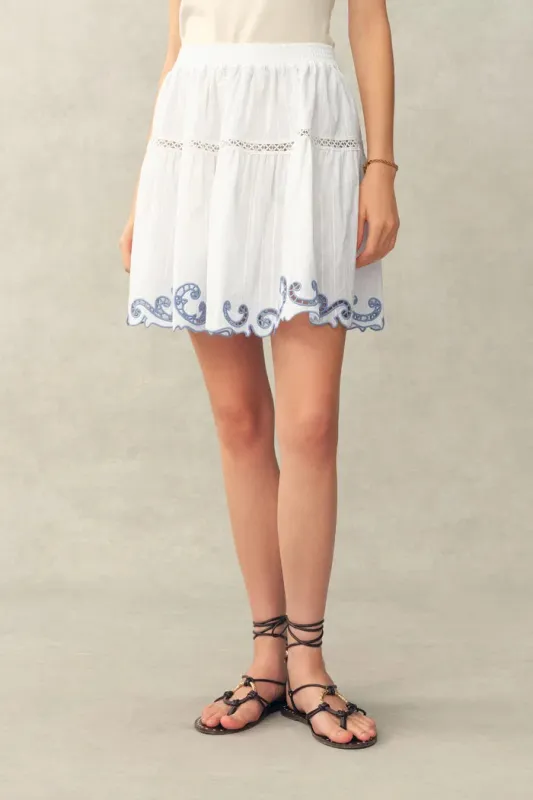 Maggie Embroidery Resort Wear Tiered Skirt with Safety Shorts in Cotton Jacquard made by Fabrique
