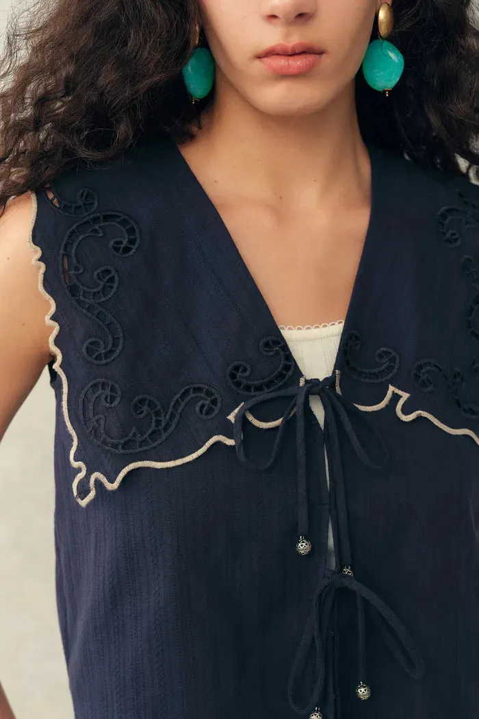 Blue Ivy Sailor Collar Sleeve Sleeveless Top and Skirt Set in Cotton Jacquard with Lace sold by Fabrique product image thumbnail 4