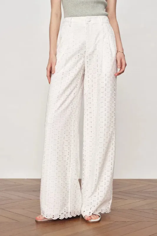 Eliana Cutwork Embroidery Wide Leg Pants in Cotton made by Fabrique