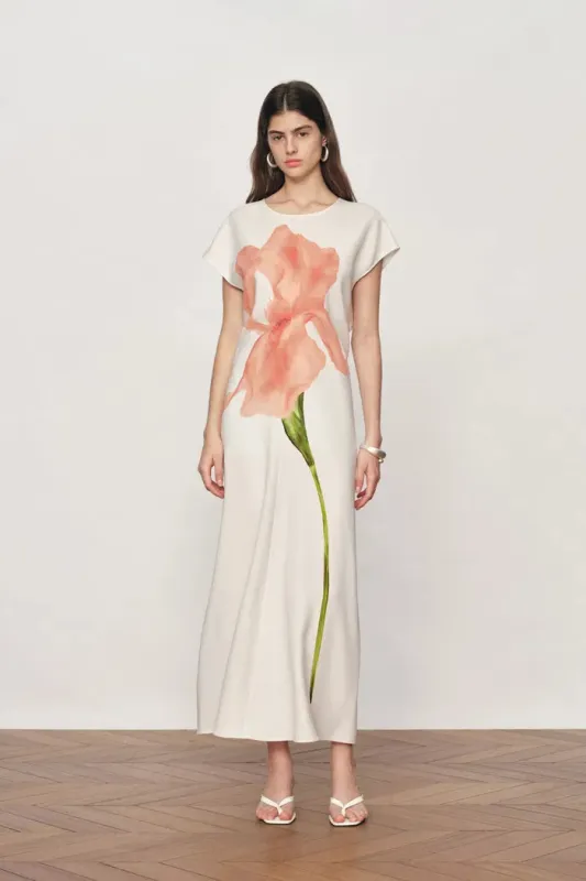 Adelaide Iris Print Short-Sleeve Dress in Soft Stretch Fabric made by Fabrique