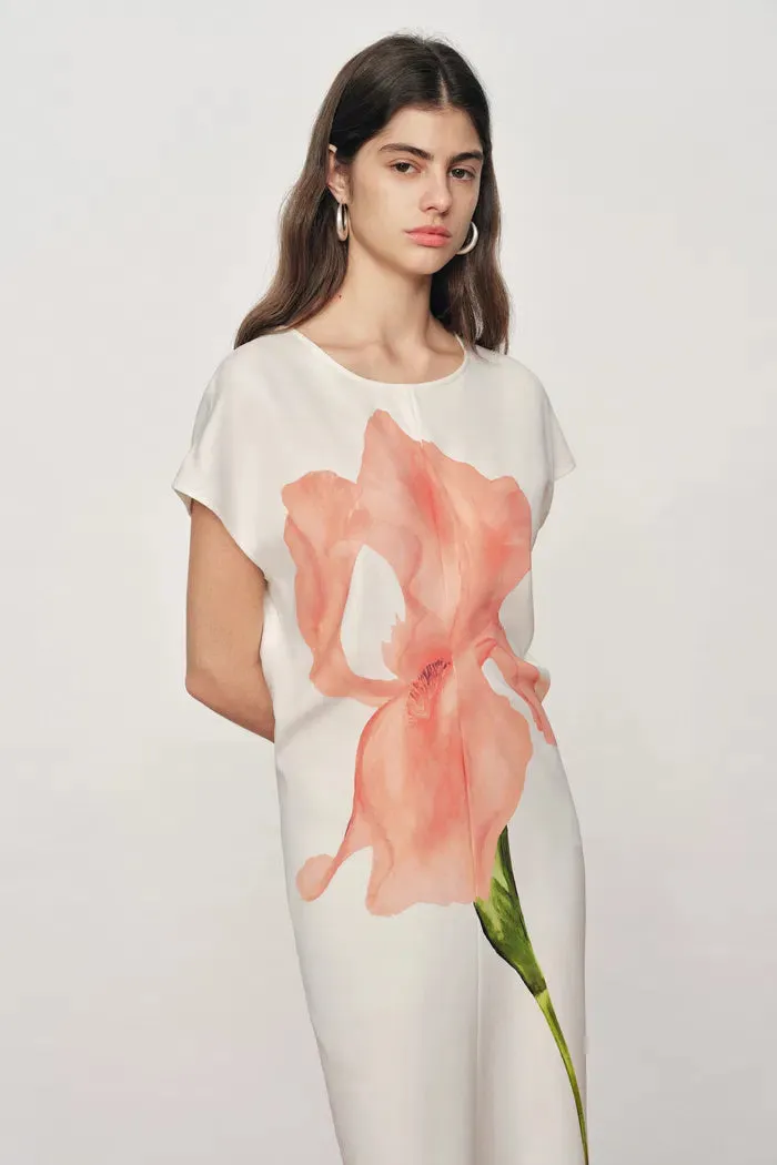 Adelaide Iris Print Short-Sleeve Dress in Soft Stretch Fabric sold by Fabrique product image thumbnail 3