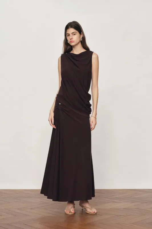 Florence Asymmetric Draped Sleeveless Top and Maxi Skirt Set in Cotton Modal Knit made by Fabrique
