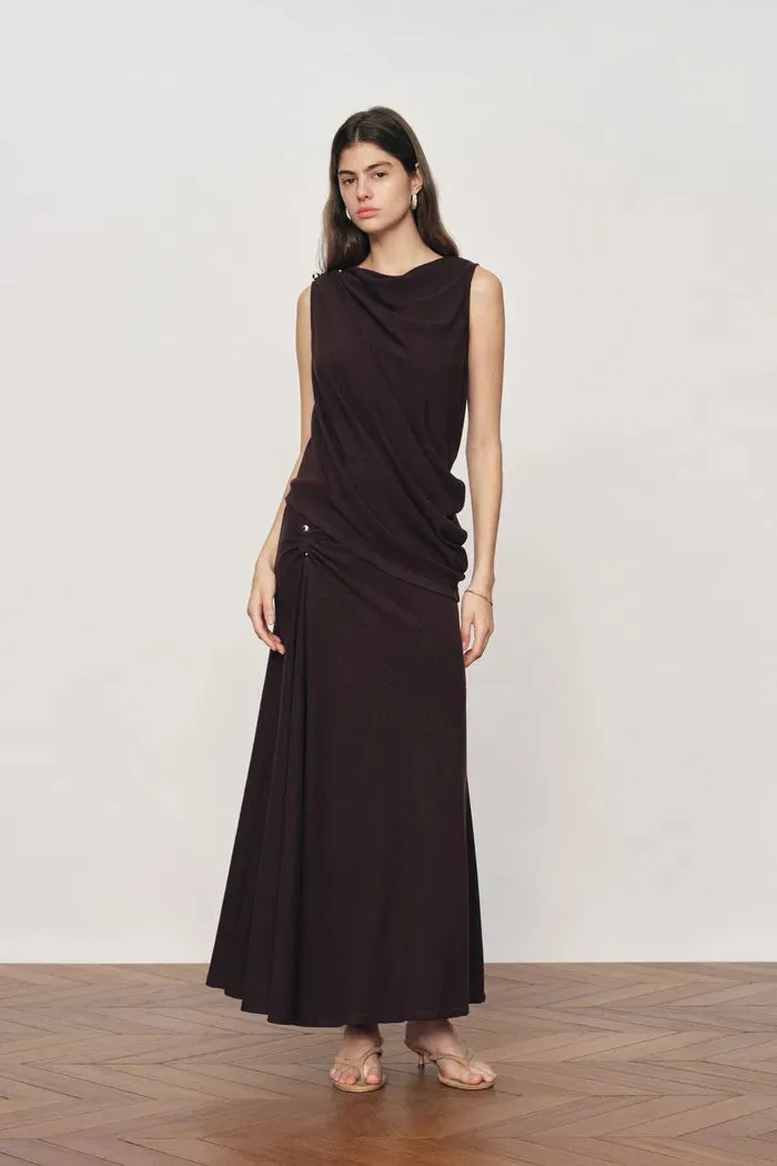 Florence Asymmetric Draped Sleeveless Top and Maxi Skirt Set in Cotton Modal Knit sold by Fabrique