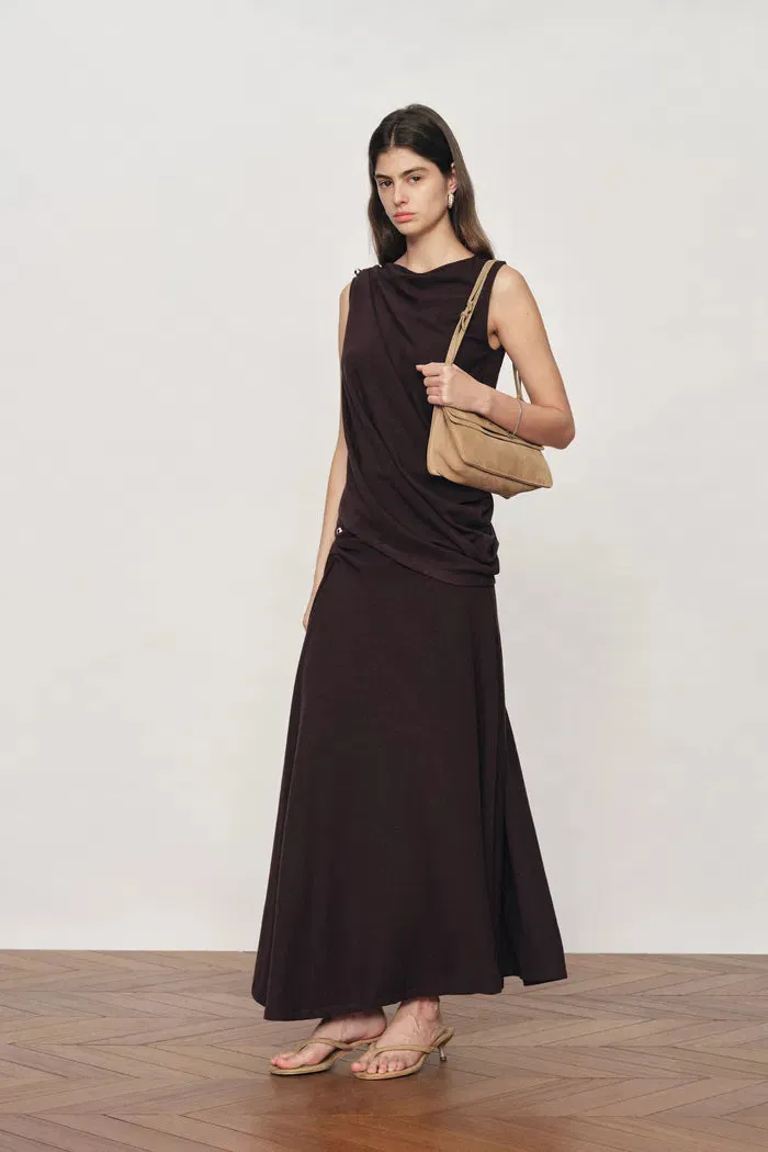 Florence Asymmetric Draped Sleeveless Top and Maxi Skirt Set in Cotton Modal Knit sold by Fabrique product image thumbnail 3
