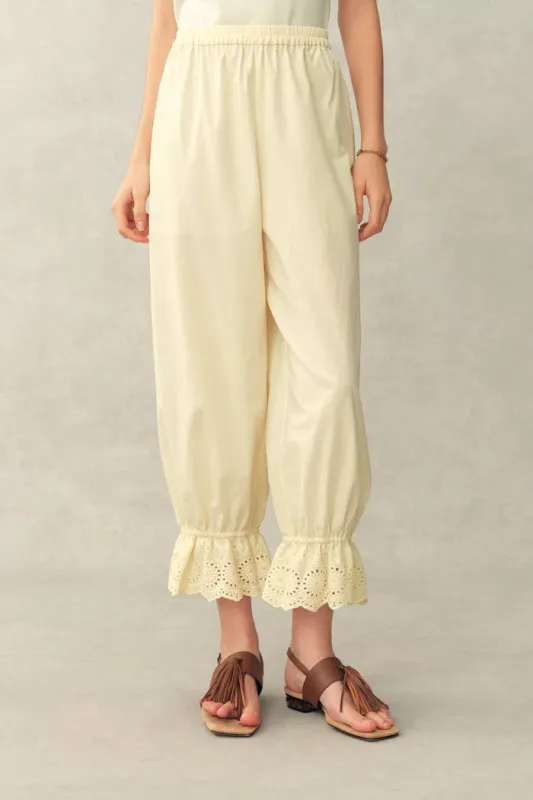 Hazel Lace Panel Balloon Leg Cropped Pants in Silk-Cotton Blend made by Fabrique