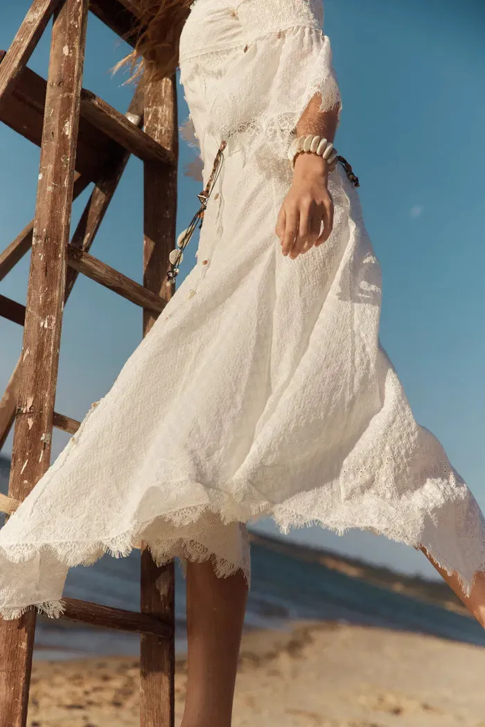 Aitana Lace Jacquard Embroidery Long Sleeves Irregular Hem Dress in Tencel Linen sold by Fabrique product image thumbnail 3