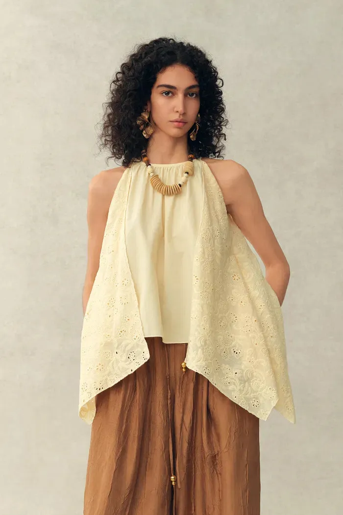 Hazel Lace Panel Halterneck Sleeveless Top in Silk Cotton Blend sold by Fabrique product image thumbnail 2