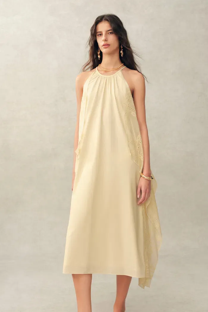 Hazel Lace Panel Halter Neck Sleeveless Boho Dress in Silk Cotton Blend sold by Fabrique product image thumbnail 3