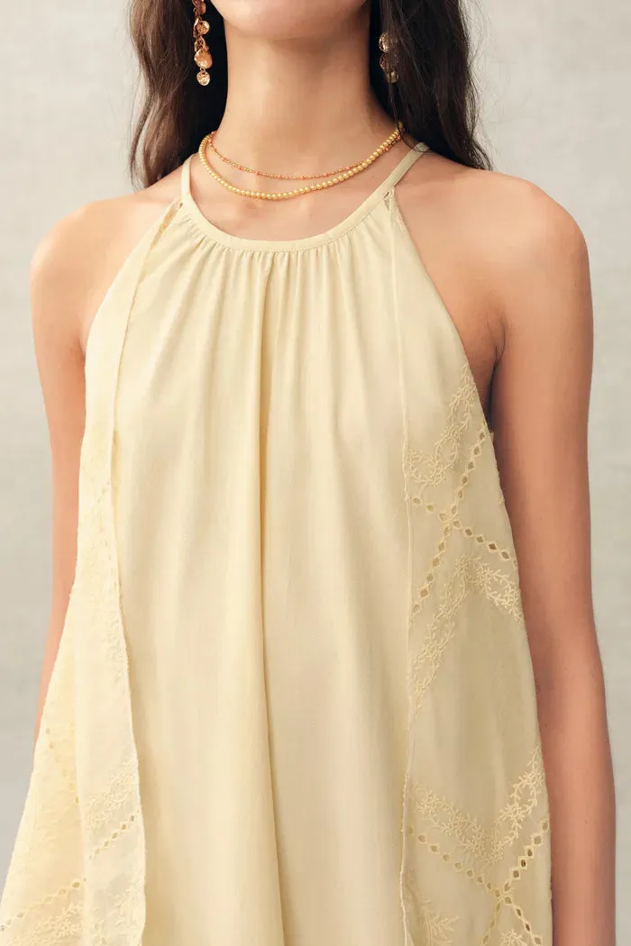 Hazel Lace Panel Halter Neck Sleeveless Boho Dress in Silk Cotton Blend sold by Fabrique product image thumbnail 4