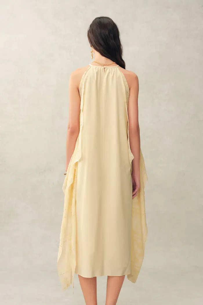 Hazel Lace Panel Halter Neck Sleeveless Boho Dress in Silk Cotton Blend sold by Fabrique product image thumbnail 2