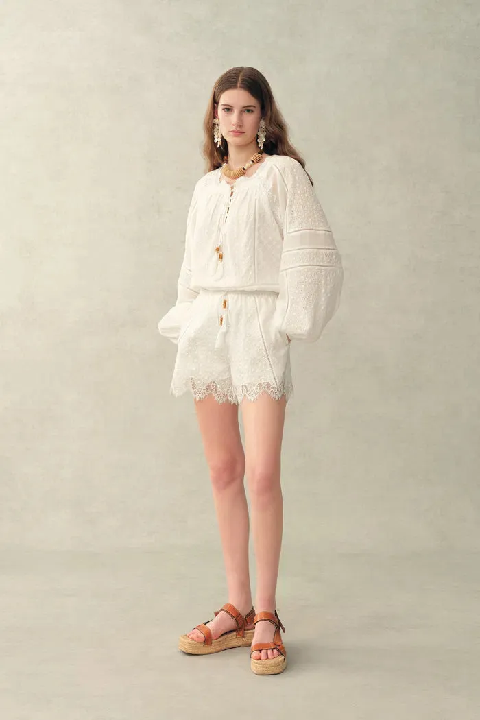 Amaya Puff-Sleeve Long Sleeve Top and Shorts Set in Lace sold by Fabrique product image thumbnail 2