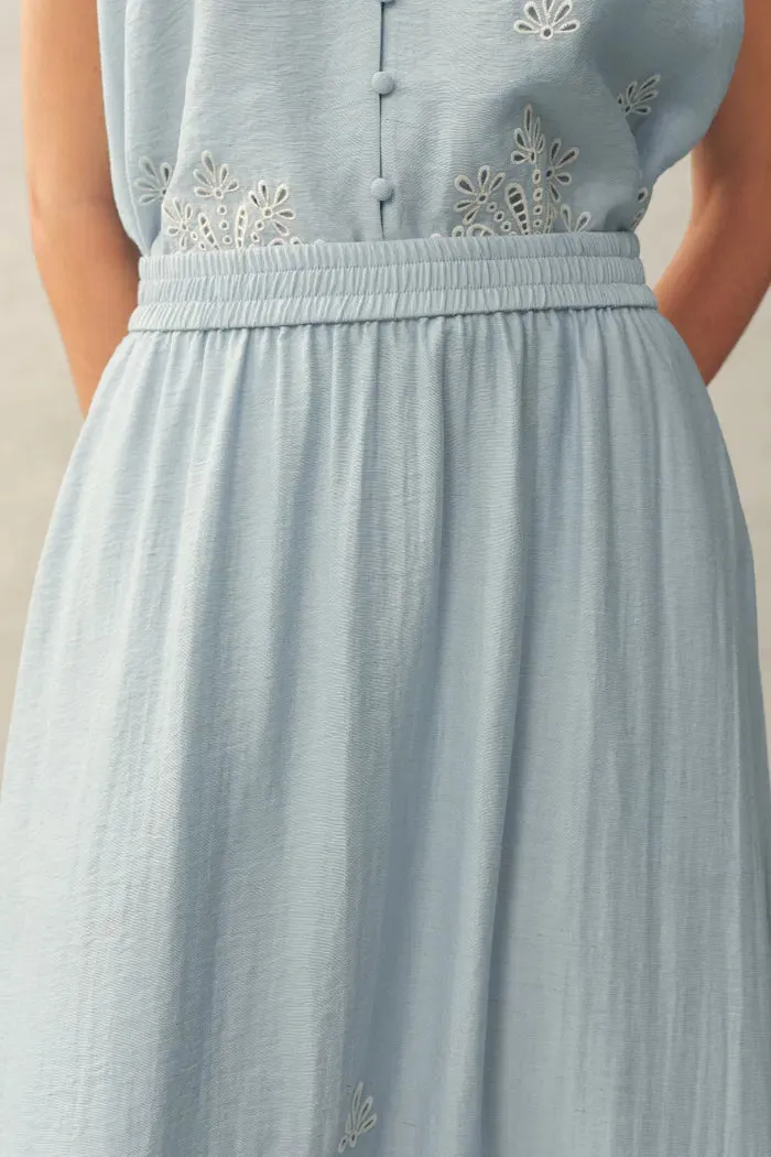 Yori Floral Cutwork Embroidery A Line Maxi Skirt in Linen Blend sold by Fabrique product image thumbnail 5