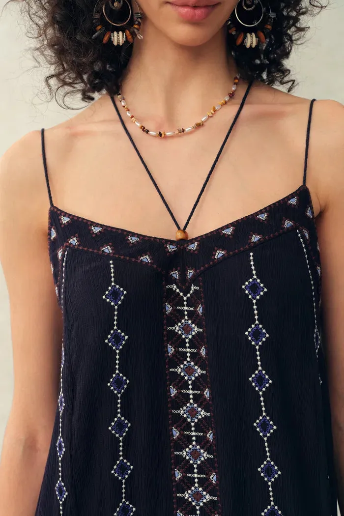 Bailey Boho Embroidered Cross Back Straps Sleeveless Dress in Crinkled Georgette sold by Fabrique product image thumbnail 5