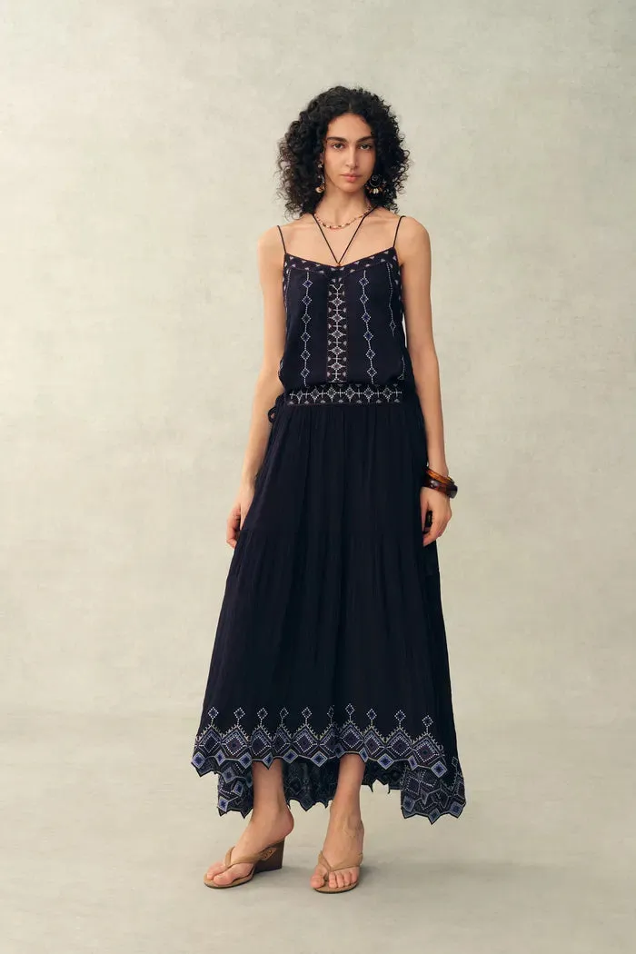 Bailey Boho Embroidered Cross Back Straps Sleeveless Dress in Crinkled Georgette sold by Fabrique product image thumbnail 2