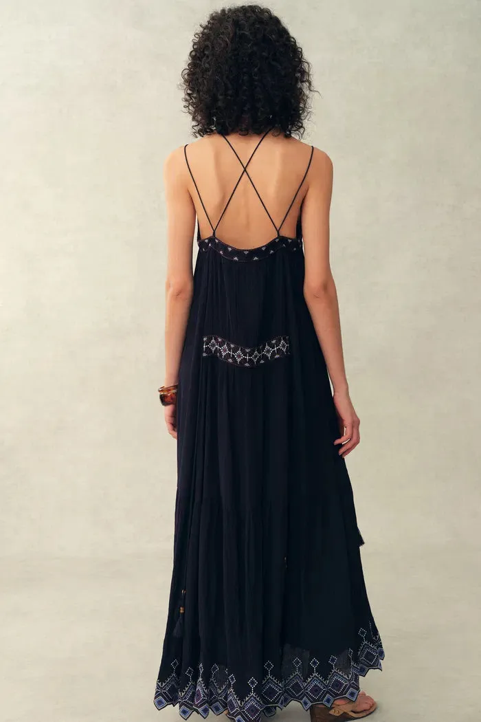 Bailey Boho Embroidered Cross Back Straps Sleeveless Dress in Crinkled Georgette sold by Fabrique product image thumbnail 4