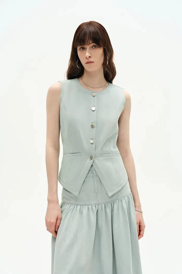 Elodie Denim Vest in Summer Denim - Light Wash Blue Denim sold by Fabrique product image thumbnail 5