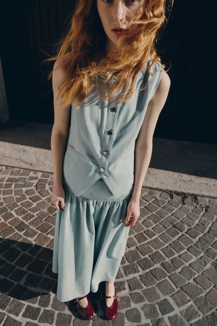 Elodie Denim Vest in Summer Denim - Light Wash Blue Denim sold by Fabrique product image thumbnail 2