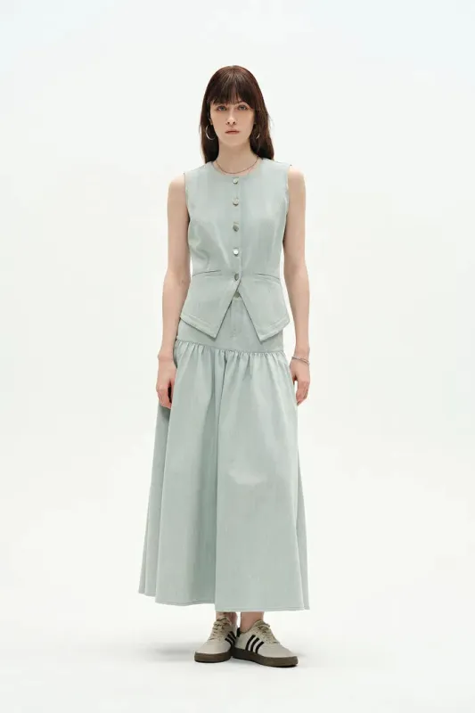 Elodie Denim Vest in Summer Denim - Light Wash Blue Denim made by Fabrique