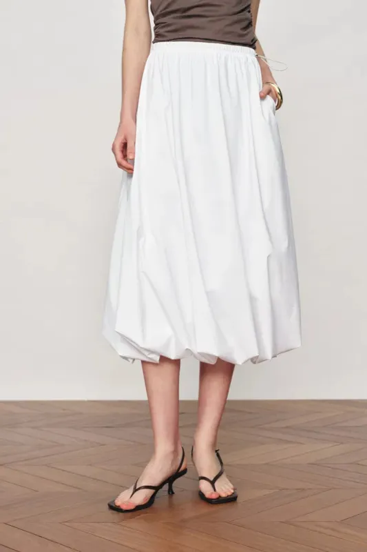 Cathy White Twisted-Seam Bubble Midi Skirt in Lightweight Blend made by Fabrique