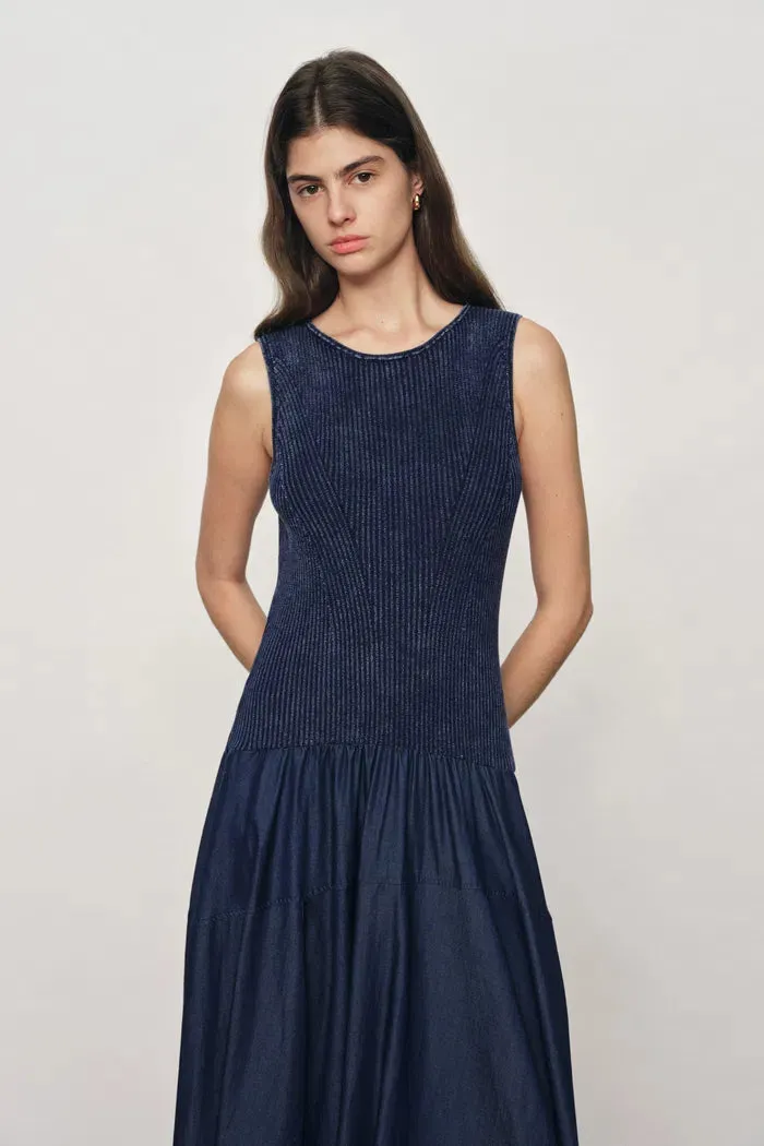 Keira Sleeveless Panel Dress in Cotton Knit with Tencel Denim sold by Fabrique product image thumbnail 3