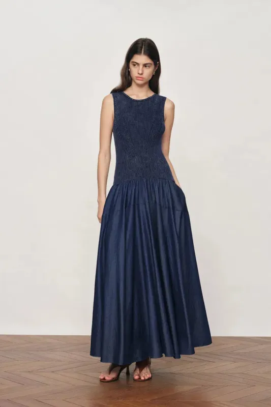 Keira Sleeveless Panel Dress in Cotton Knit with Tencel Denim made by Fabrique