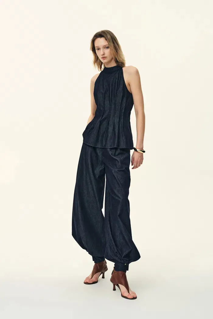 Brooke Handwork Pleats Halter Neck Top in Acetate Tencel Denim sold by Fabrique product image thumbnail 2