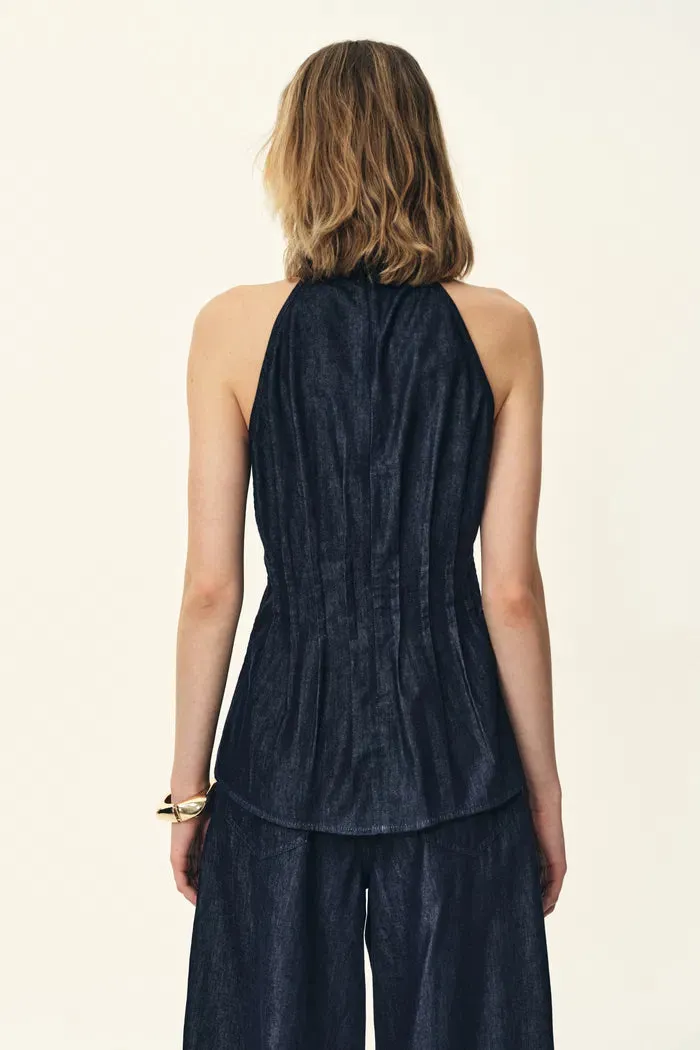 Brooke Handwork Pleats Halter Neck Top in Acetate Tencel Denim sold by Fabrique product image thumbnail 4