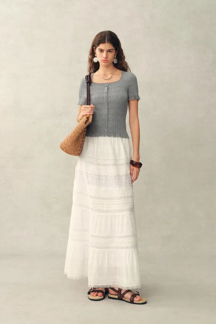 Mia Pointelle Square Neck Short Sleeve Cardigan in Cotton Knit sold by Fabrique product image thumbnail 3