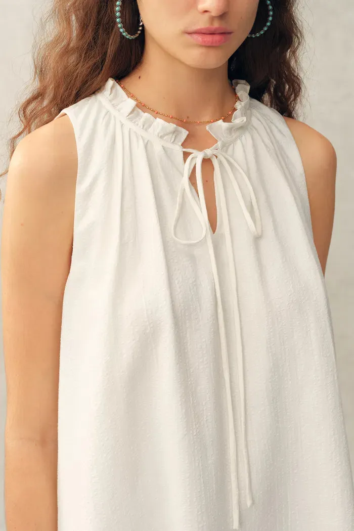 Rosalind Ruffle Neck Tie Front Sleeveless Top in Bubble Cotton sold by Fabrique product image thumbnail 4
