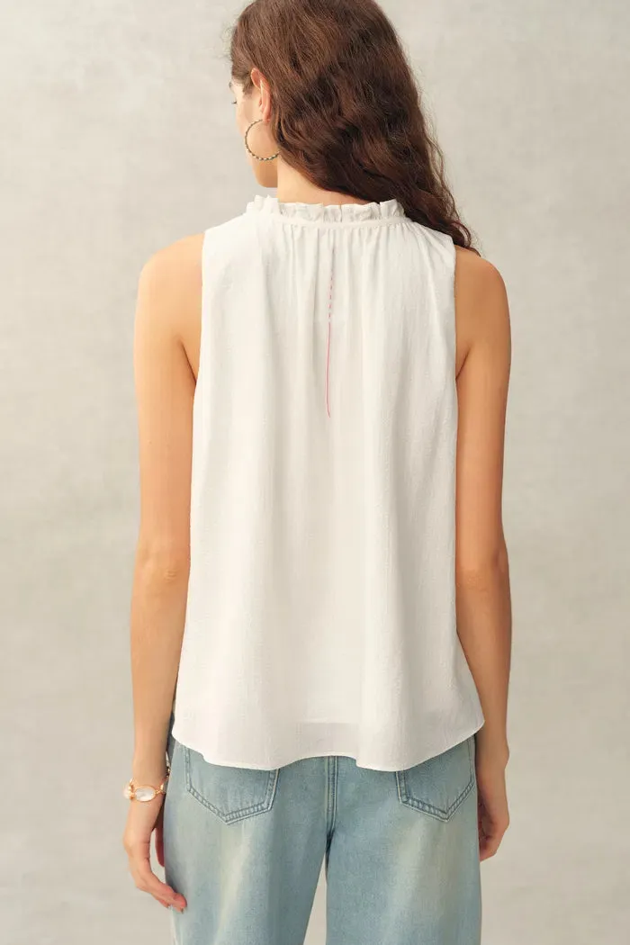 Rosalind Ruffle Neck Tie Front Sleeveless Top in Bubble Cotton sold by Fabrique product image thumbnail 5