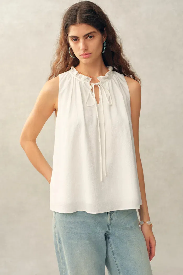 Rosalind Ruffle Neck Tie Front Sleeveless Top in Bubble Cotton sold by Fabrique product image thumbnail 2