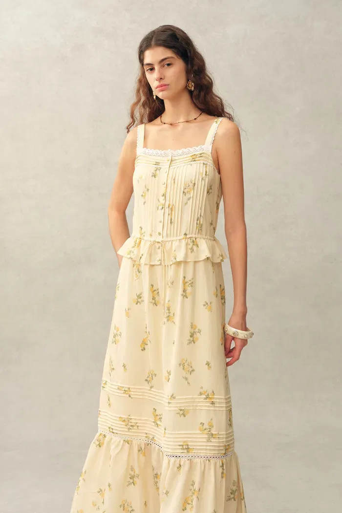 Sylvia Floral Lace Trim Layered Sleeveless Cami Dress in Linen Blend sold by Fabrique product image thumbnail 4