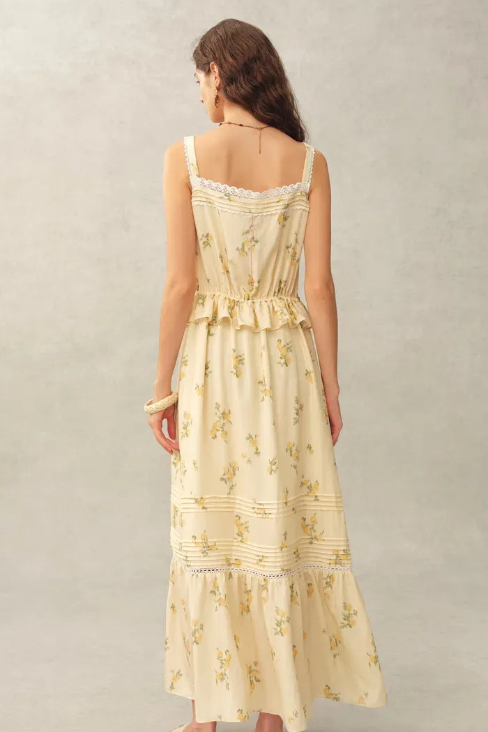 Sylvia Floral Lace Trim Layered Sleeveless Cami Dress in Linen Blend sold by Fabrique product image thumbnail 5