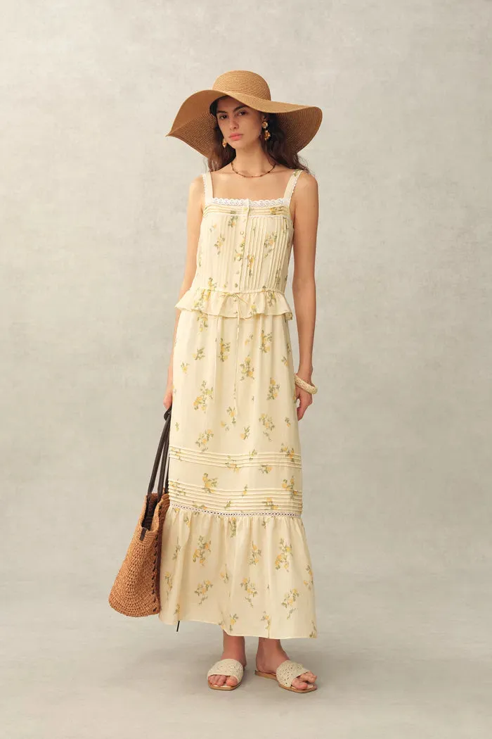 Sylvia Floral Lace Trim Layered Sleeveless Cami Dress in Linen Blend sold by Fabrique product image thumbnail 2