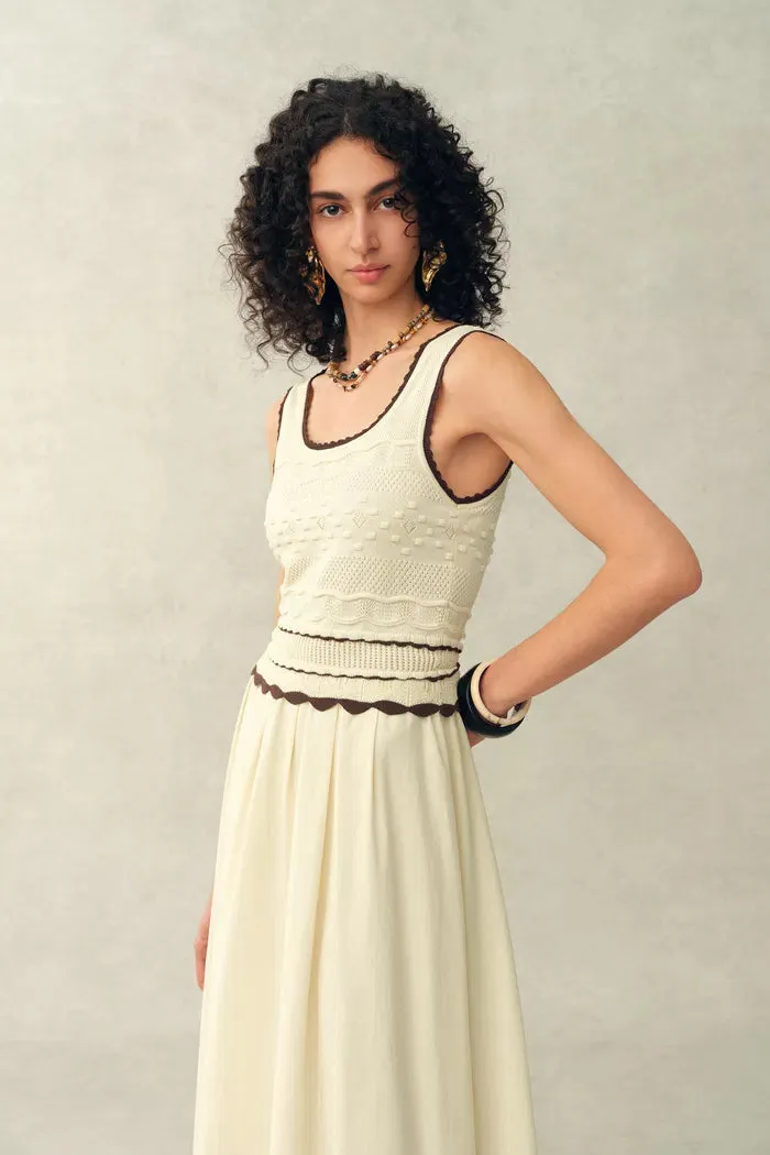 Vittra Embroidery and Woven Sleeveless Dress in Crochet with Cotton Linen Knit sold by Fabrique product image thumbnail 4