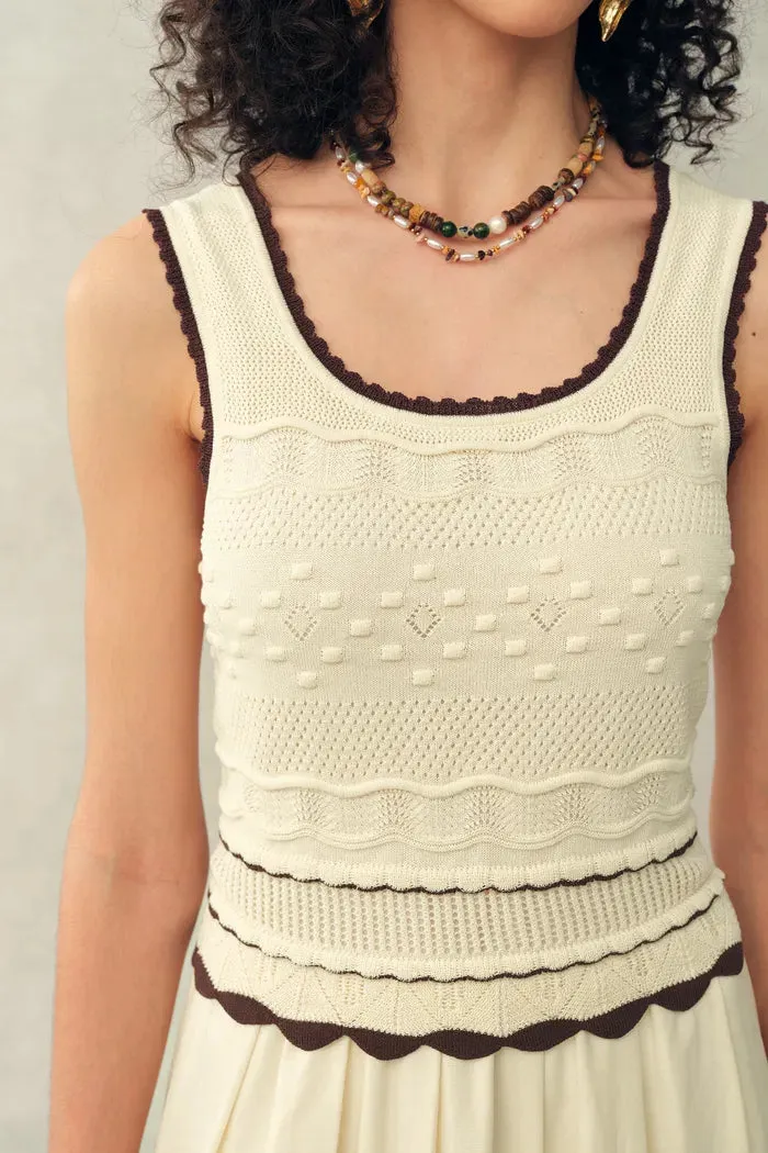 Vittra Embroidery and Woven Sleeveless Dress in Crochet with Cotton Linen Knit sold by Fabrique product image thumbnail 5