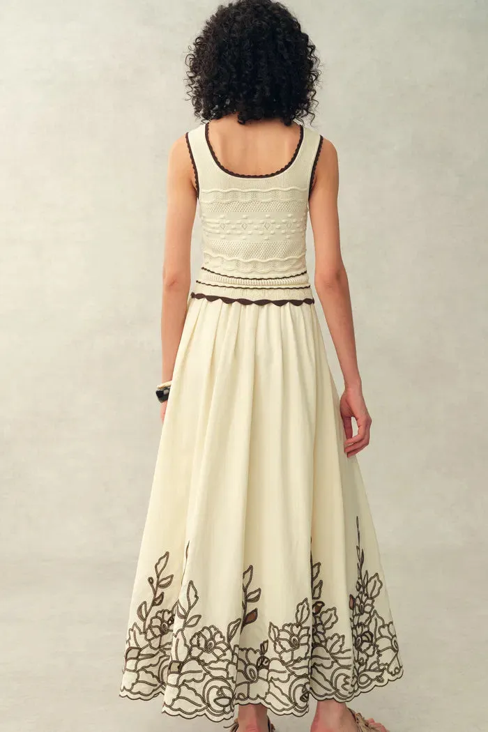 Vittra Embroidery and Woven Sleeveless Dress in Crochet with Cotton Linen Knit sold by Fabrique product image thumbnail 2