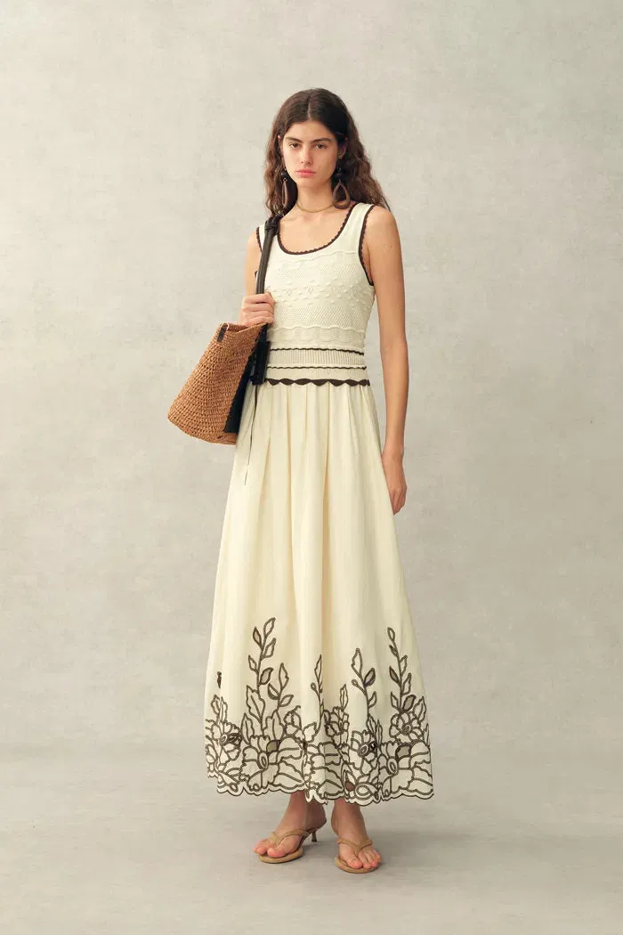 Vittra Embroidery and Woven Sleeveless Dress in Crochet with Cotton Linen Knit sold by Fabrique product image thumbnail 3