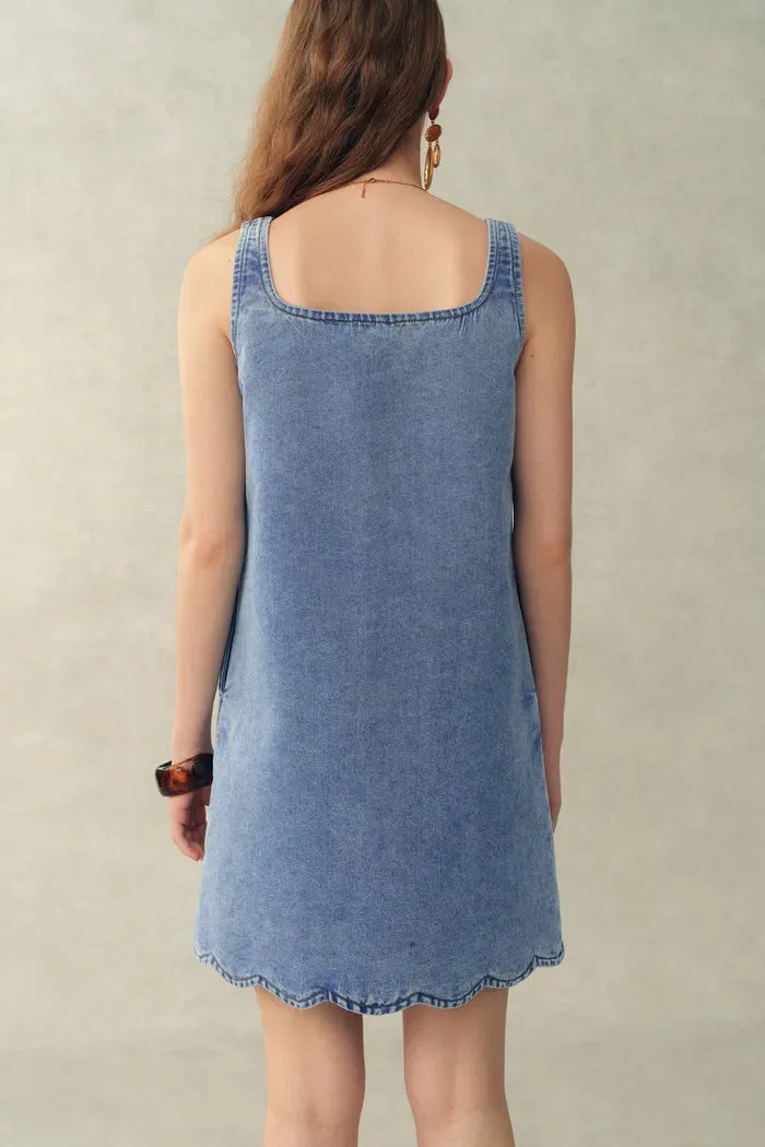 Lulia Floral Embroidery Square Neck Sleeveless Dress in Lightweight Denim sold by Fabrique product image thumbnail 2