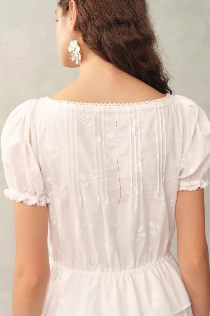 Elise Lace Embroidered Puff Sleeve Waist Cinched Dress in Cotton Jacquard sold by Fabrique product image thumbnail 4