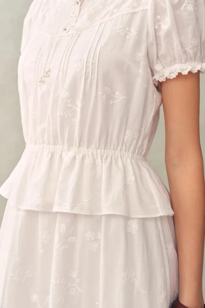 Elise Lace Embroidered Puff Sleeve Waist Cinched Dress in Cotton Jacquard sold by Fabrique product image thumbnail 5