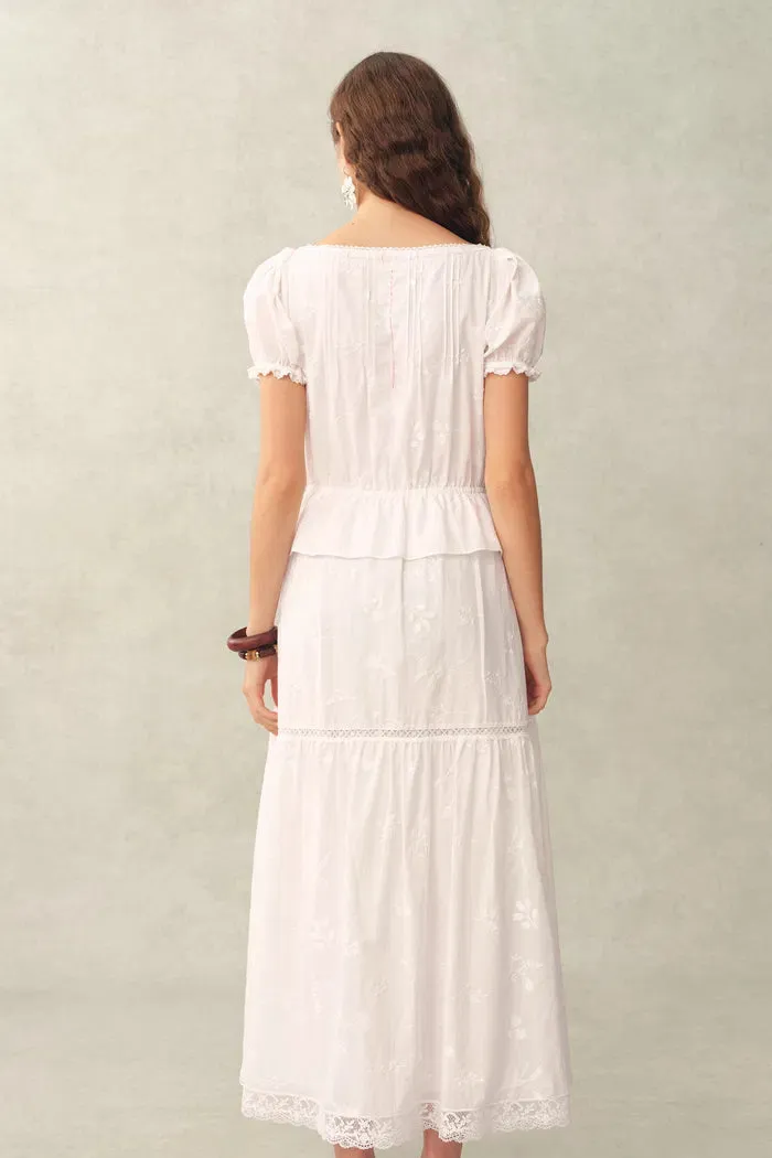 Elise Lace Embroidered Puff Sleeve Waist Cinched Dress in Cotton Jacquard sold by Fabrique product image thumbnail 2