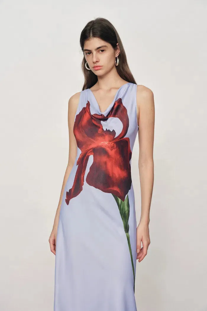 Cersei Iris Print Cowl Neck Sleeveless Dress in Soft Satin sold by Fabrique product image thumbnail 3