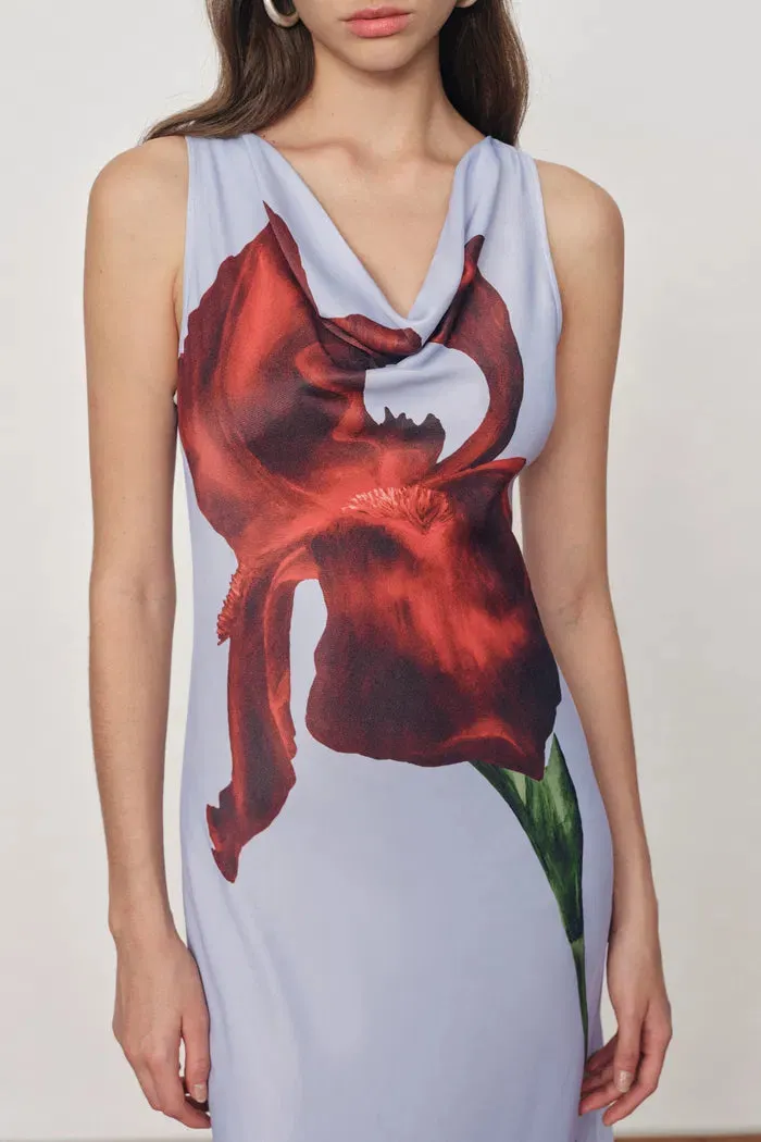 Cersei Iris Print Cowl Neck Sleeveless Dress in Soft Satin sold by Fabrique product image thumbnail 4