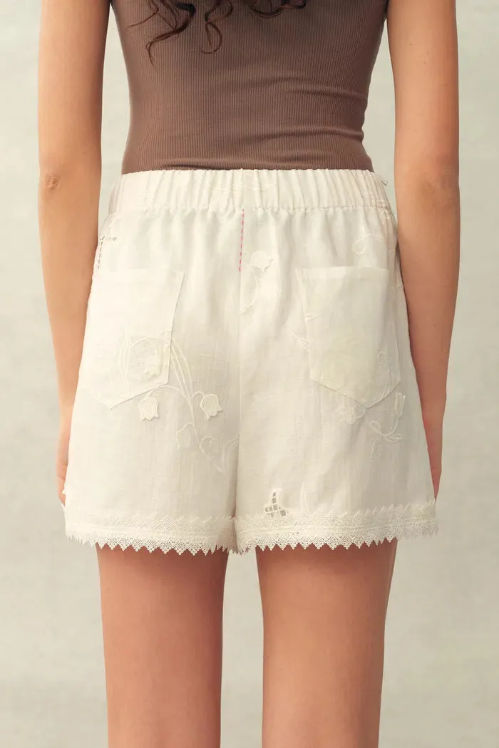 Jill Mesh Embroidered Shorts in Silk Linen Blend sold by Fabrique product image thumbnail 5