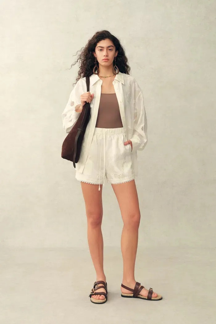 Jill Mesh Embroidered Shorts in Silk Linen Blend sold by Fabrique product image thumbnail 2