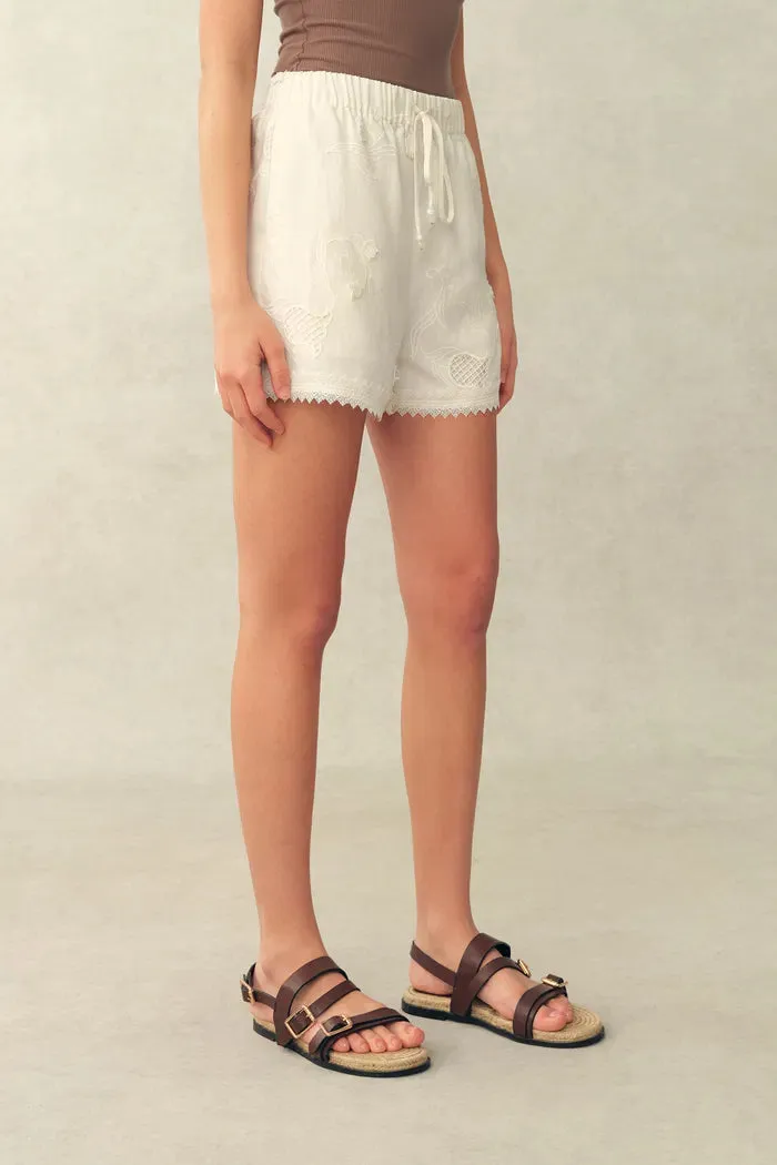 Jill Mesh Embroidered Shorts in Silk Linen Blend sold by Fabrique product image thumbnail 3