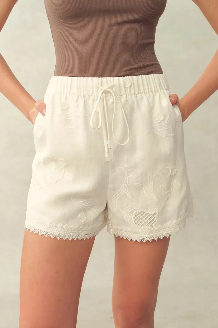 Jill Mesh Embroidered Shorts in Silk Linen Blend sold by Fabrique product image thumbnail 4