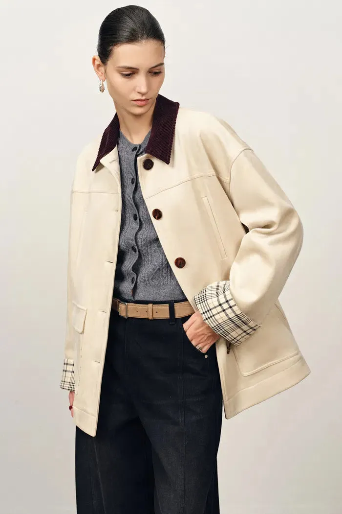 Riley Detachable Lining Corduroy Collar Jacket in Faux Suede sold by Fabrique product image thumbnail 5